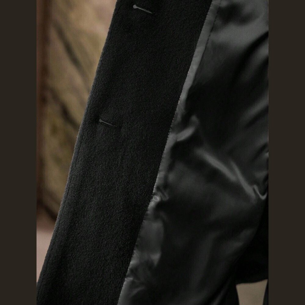 Black Fuzzy Collar Cape Coat with Gold Buttons - Picture 8 of 8